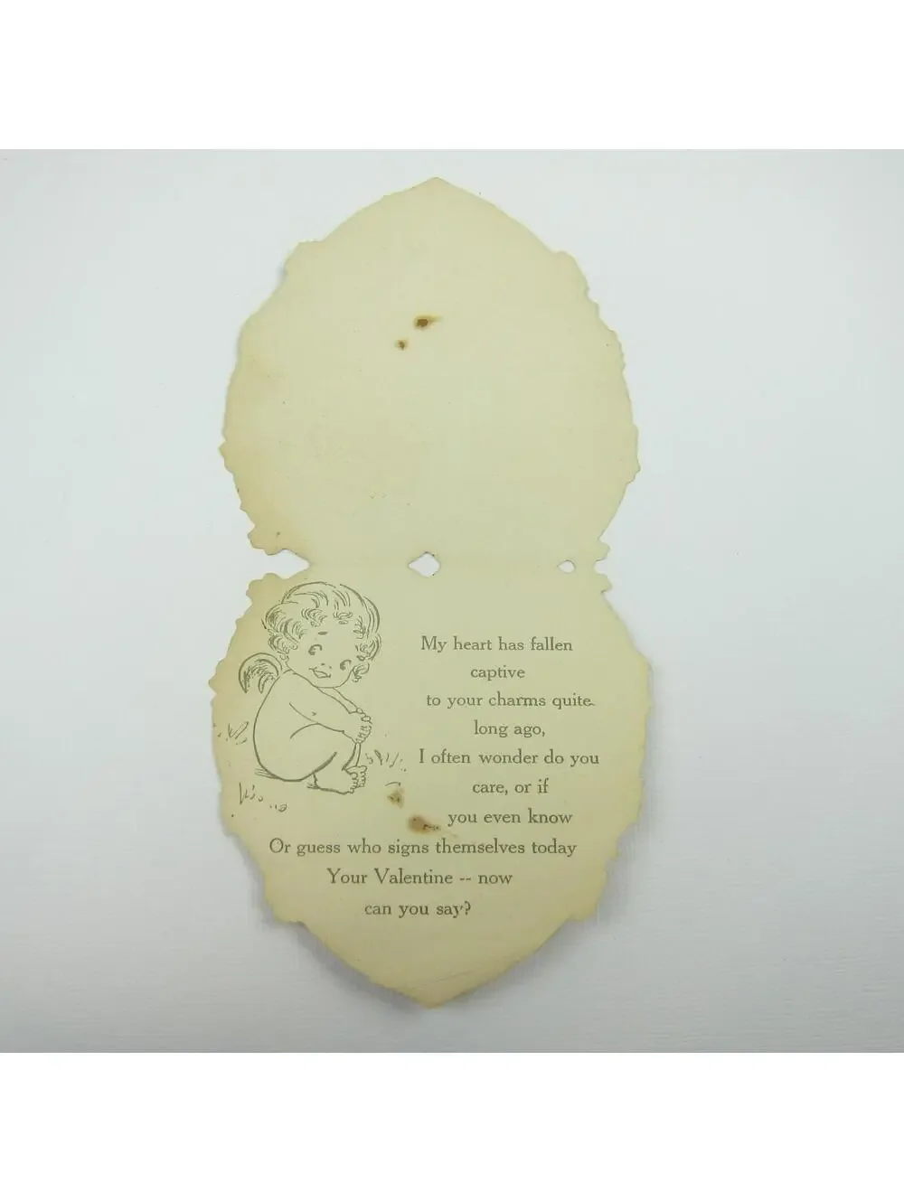 Valentine Card Girl Red Bonnet Dresser Mirror Green Gold Die cut Bifold Antique
